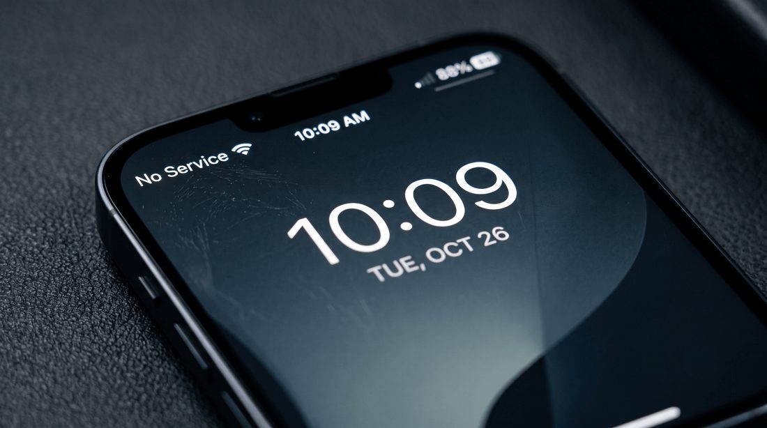 A phone showing No Service where the signal should be