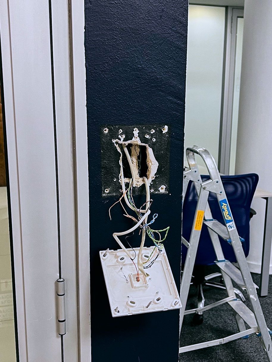 Cabling and patch panel work part way through an install